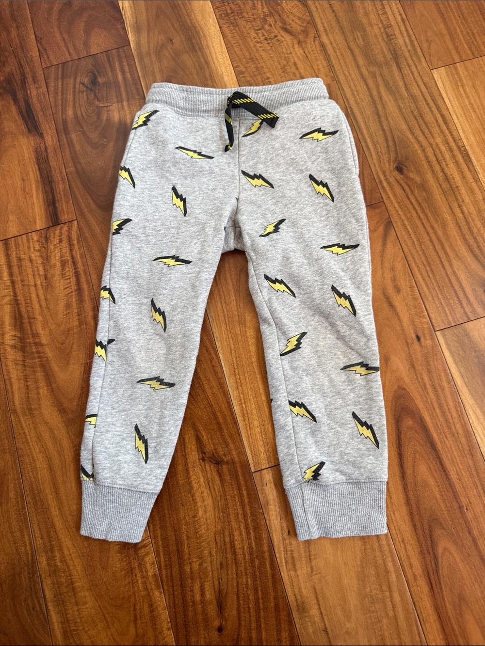 Kids Grey Lightning Print Joggers with Yellow Accents